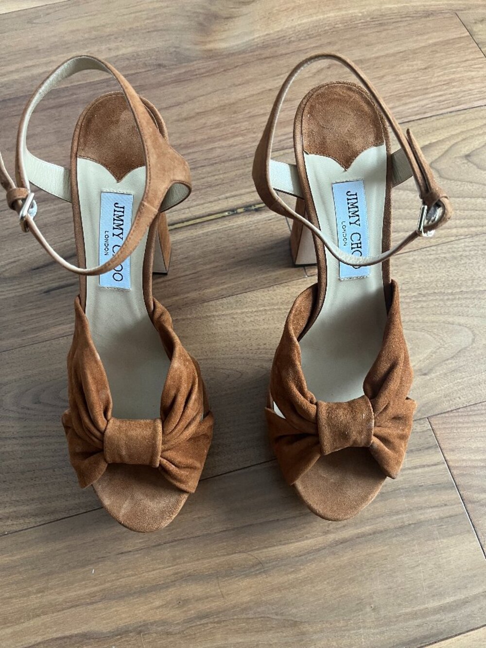 Jimmy Choo Heloise 120 Knotted Suede Platform Sandals - Picture 1 of 10